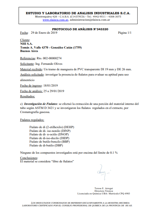 CERTIFICADO PVC Libre de Ftalatos NEVADA